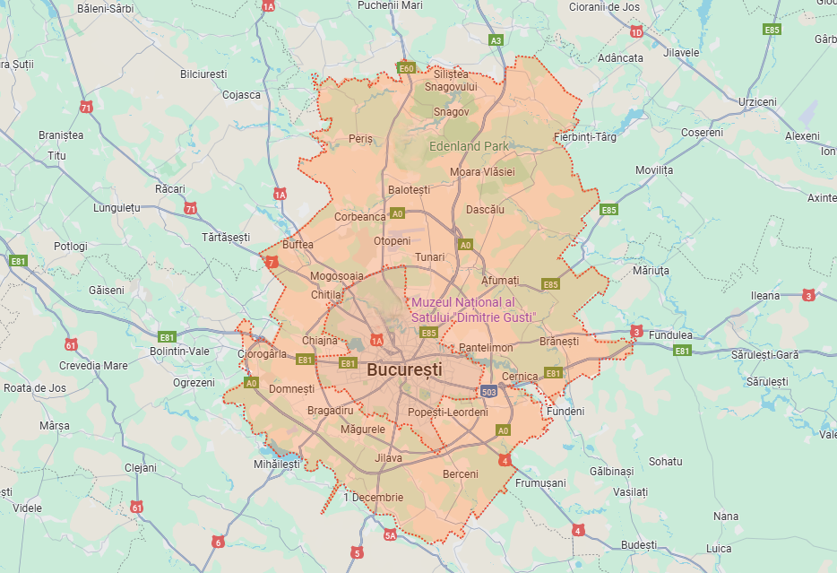Hartă zonă de lucru București & Ilfov